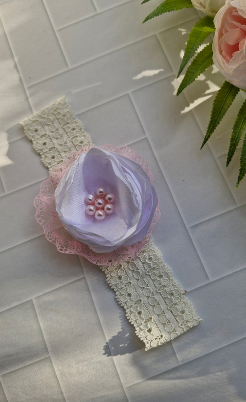 هدبند نوزادی آذین مدل شکوفه مروارید